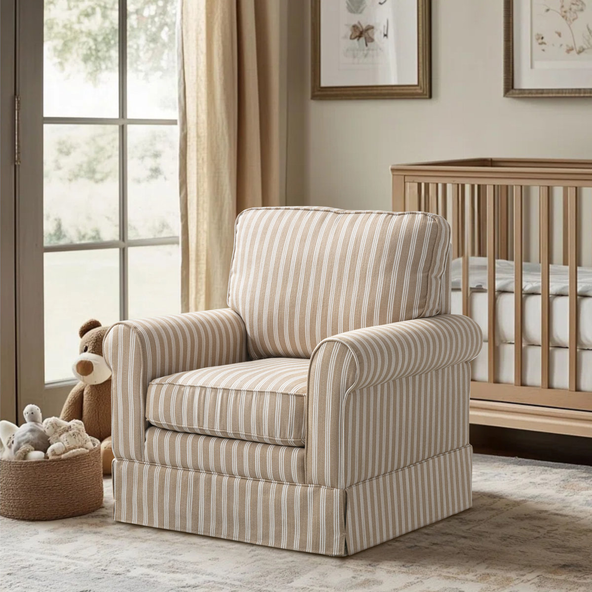 Eilzabeth 33" W Modern Soft Wide Upholstered Striped Swivel Arm Accent Chair